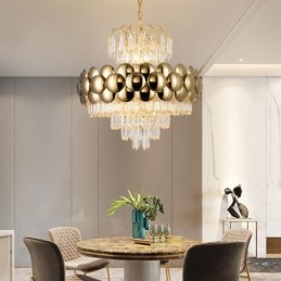 Crystal Pendant Light Electroplated Gold Luxury Decrative Ceiling Light 60cm