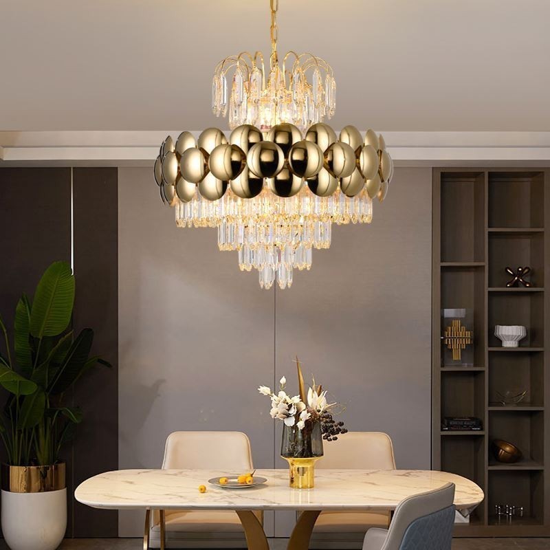 Crystal Pendant Light Electroplated Gold Luxury Decrative Ceiling Light 60cm