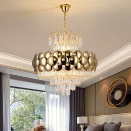 Crystal Pendant Light Electroplated Gold Luxury Decrative Ceiling Light 60cm