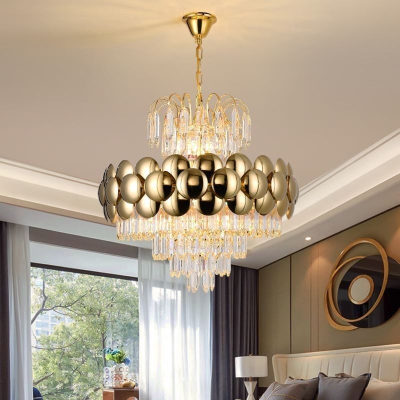 Crystal Pendant Light Electroplated Gold Luxury Decrative Ceiling Light 60cm