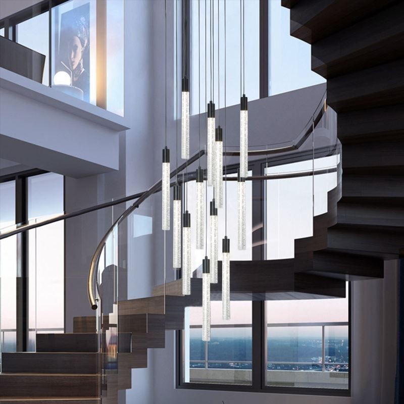 Pendant Light Black Crystal Column Cluster Ceiling Light