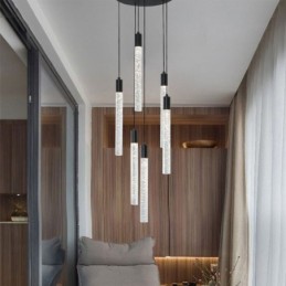 Pendant Light Black Crystal Column Cluster Ceiling Light