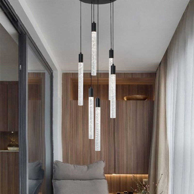 Pendant Light Black Crystal Column Cluster Ceiling Light