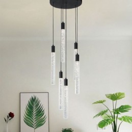 Pendant Light Black Crystal Column Cluster Ceiling Light