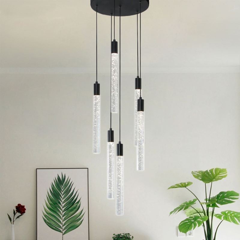 Pendant Light Black Crystal Column Cluster Ceiling Light