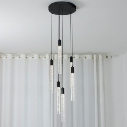 Pendant Light Black Crystal Column Cluster Ceiling Light