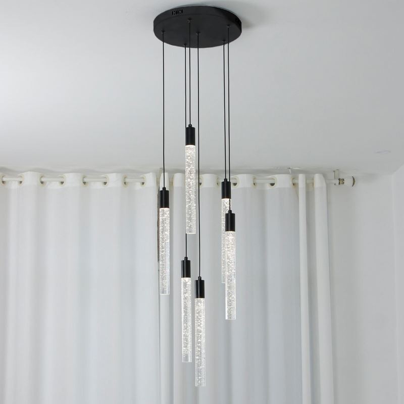 Pendant Light Black Crystal Column Cluster Ceiling Light
