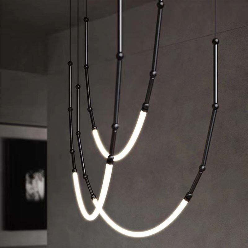 Pendant Light Creative Line Bamboo Ceiling Light Black Gold