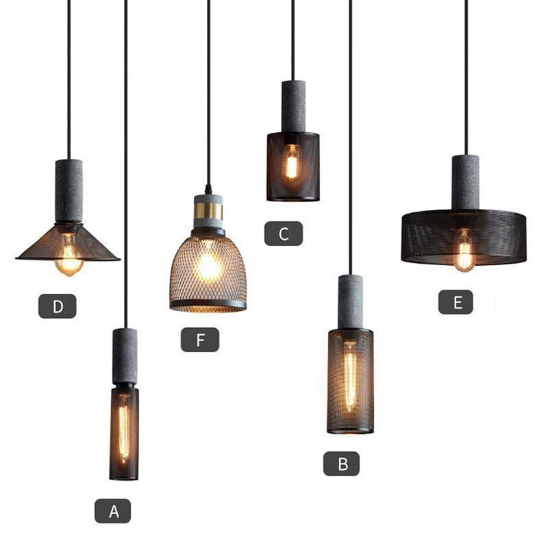 Black Pendant Light Cement Grid Light Country Retro Ceiling Light