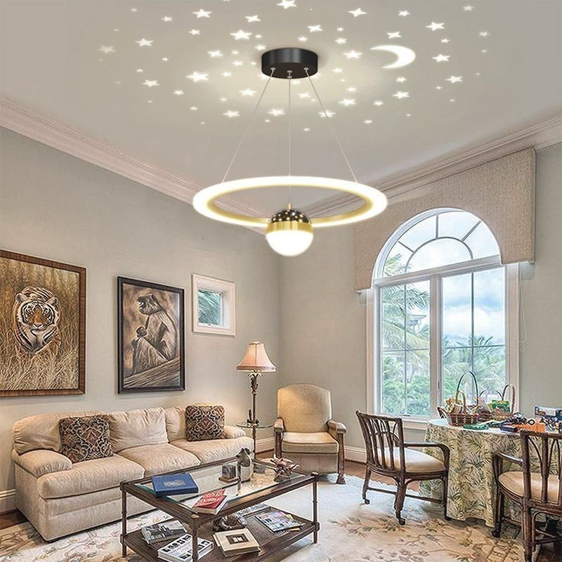 Pendant Light Minimalist Wrought Iron Acrylic Star Ring Ceiling Light