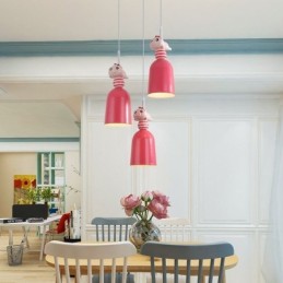 Modern Pendant Light Wrought Iron Pink Resin Piggy Ceiling Light