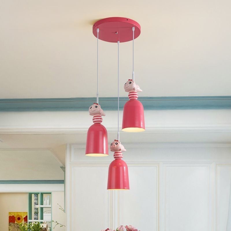 Modern Pendant Light Wrought Iron Pink Resin Piggy Ceiling Light