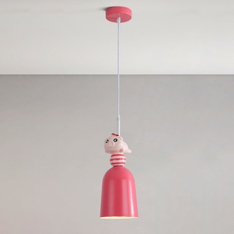 Modern Pendant Light Wrought Iron Pink Resin Piggy Ceiling Light