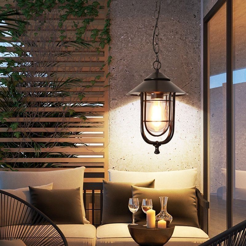 American Retro Outdoor Light Waterproof Birdcage Shape Pendant Light Garden