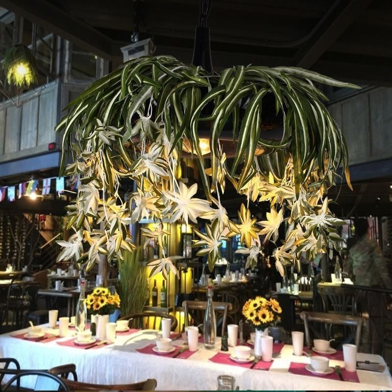 Home Pendant Lamp Industrial Style Artificial Plant Decorated Chandelier