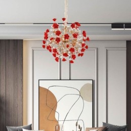 Luxury Pendant Light Ceramic Red Flower Chandelier