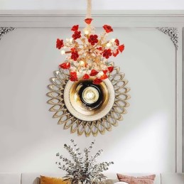 Luxury Pendant Light Ceramic Red Flower Chandelier
