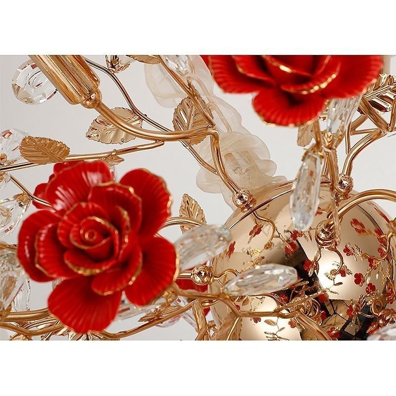 Luxury Pendant Light Ceramic Red Flower Chandelier