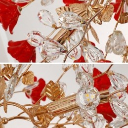 Luxury Pendant Light Ceramic Red Flower Chandelier