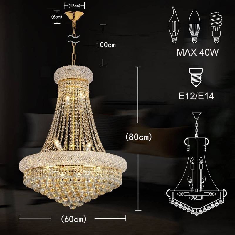 Crown Shaped Chandelier Luxurious Crystal Pendant Light