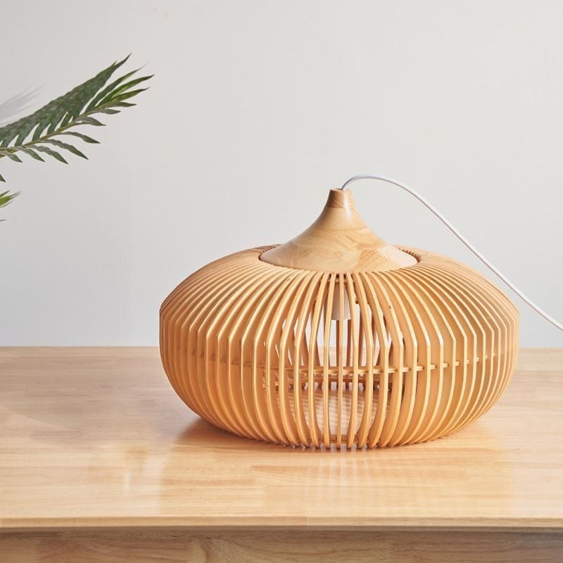 Wood Frame Pendant Light Pumpkin Shape Chandelier