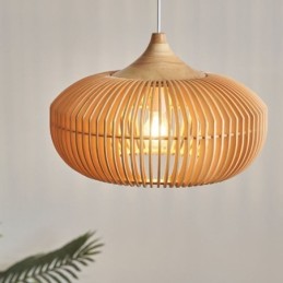 Wood Frame Pendant Light Pumpkin Shape Chandelier