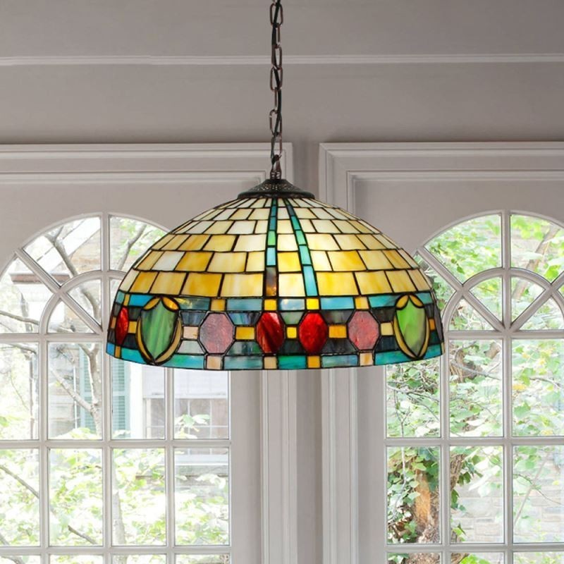 Stained Glass Pendant Light Vintage Hanging Lamp
