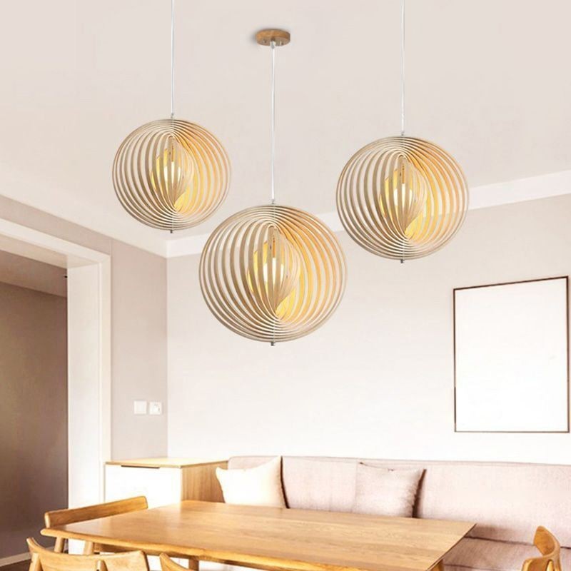 Modern Round Ball Chandelier Basswood Pendant Lamp