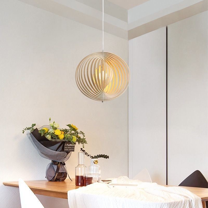 Modern Round Ball Chandelier Basswood Pendant Lamp