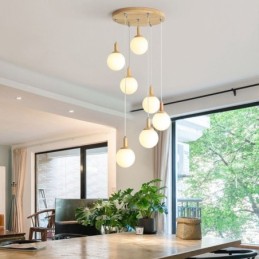 Japanese Wooden Pendant Light Nordic Glass Hanging Lamp