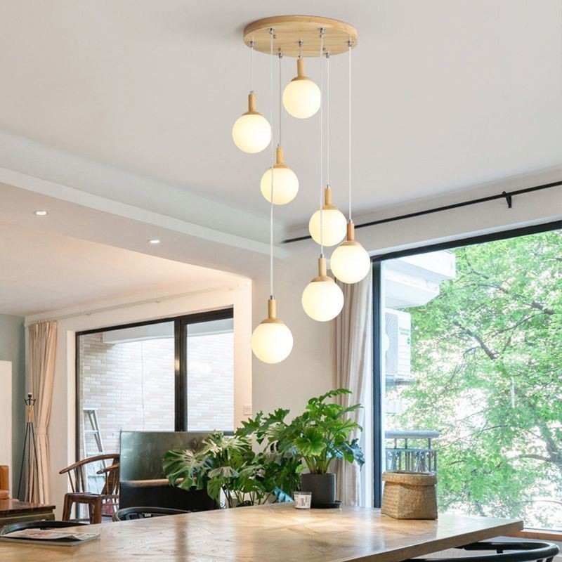 Japanese Wooden Pendant Light Nordic Glass Hanging Lamp