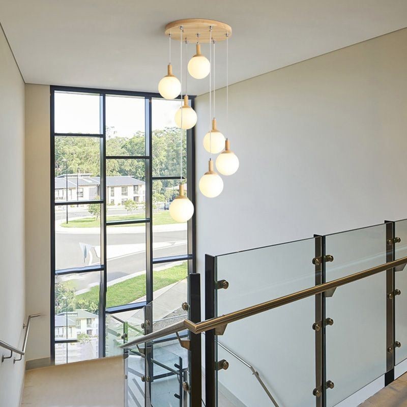 Japanese Wooden Pendant Light Nordic Glass Hanging Lamp