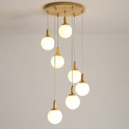 Japanese Wooden Pendant Light Nordic Glass Hanging Lamp