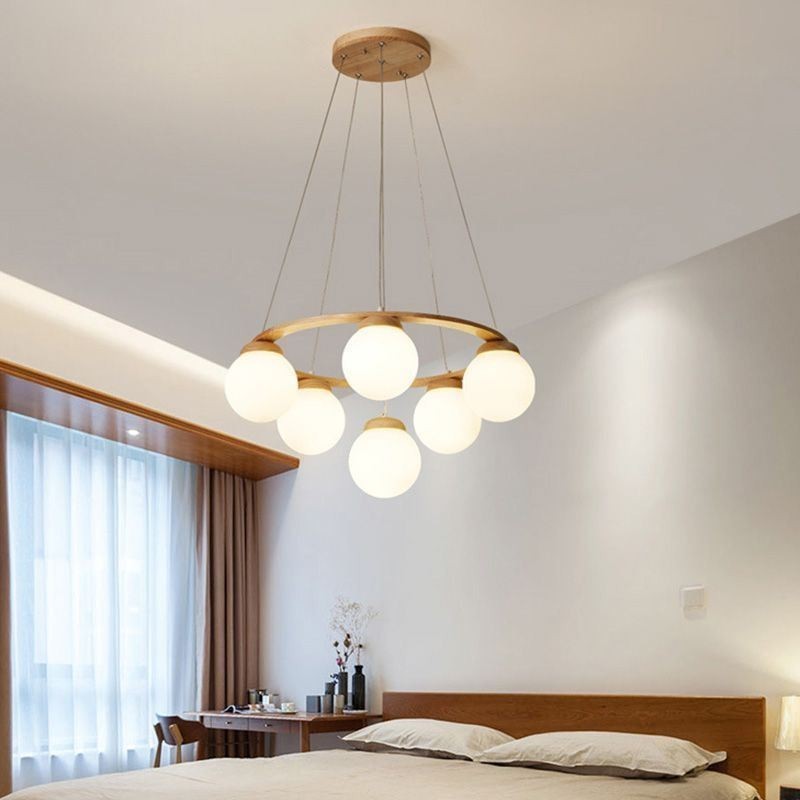 Japanese Wood Chandelier Molecule Pendant Light