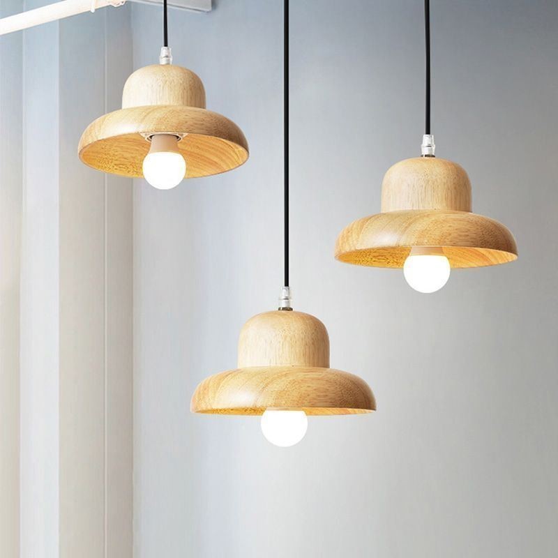 Japanese Wood Pendant Light Hat Hanging Light