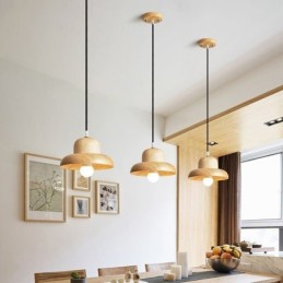 Japanese Wood Pendant Light Hat Hanging Light