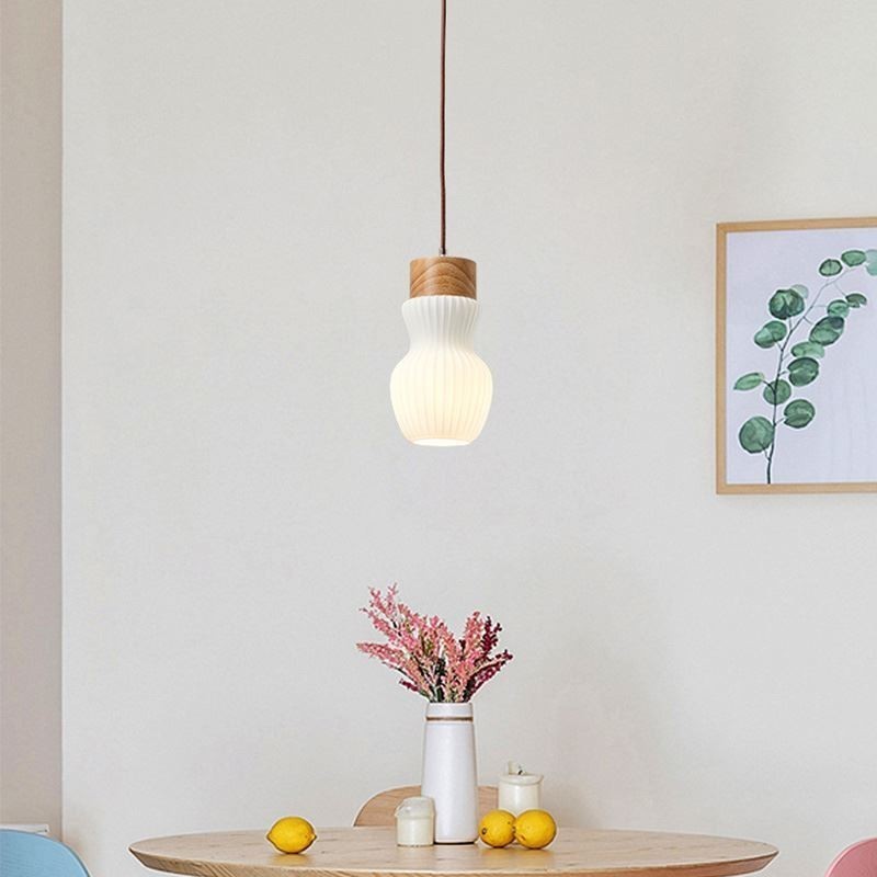 Japanese Wood Pendant Light Glass Kettle Hanging Light