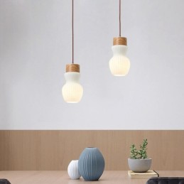 Japanese Wood Pendant Light Glass Kettle Hanging Light