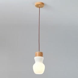 Japanese Wood Pendant Light Glass Kettle Hanging Light