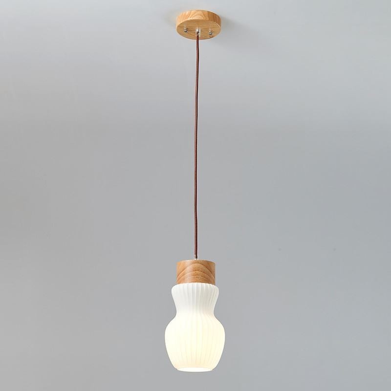 Japanese Wood Pendant Light Glass Kettle Hanging Light