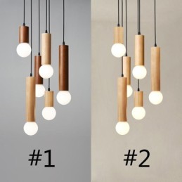 Japanese Wood Pendant Light 6 Lights Hanging Light