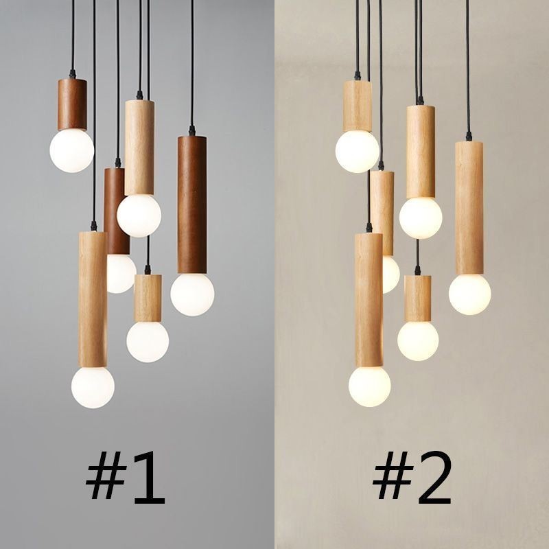 Japanese Wood Pendant Light 6 Lights Hanging Light