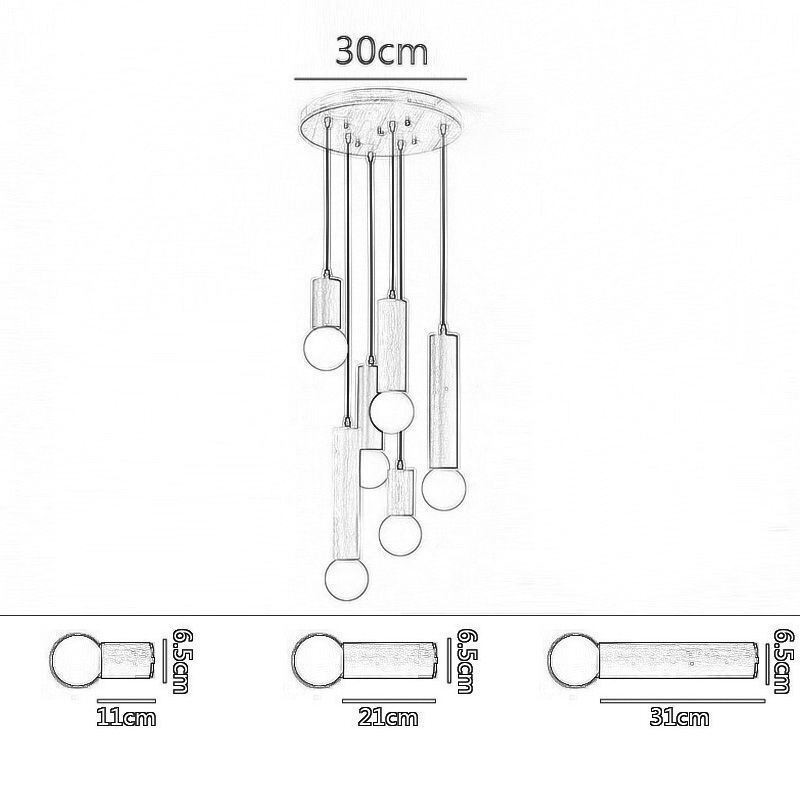 Japanese Wood Pendant Light 6 Lights Hanging Light