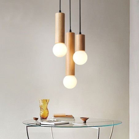 Japanese Wood Pendant Light 3 Lights Hanging Light