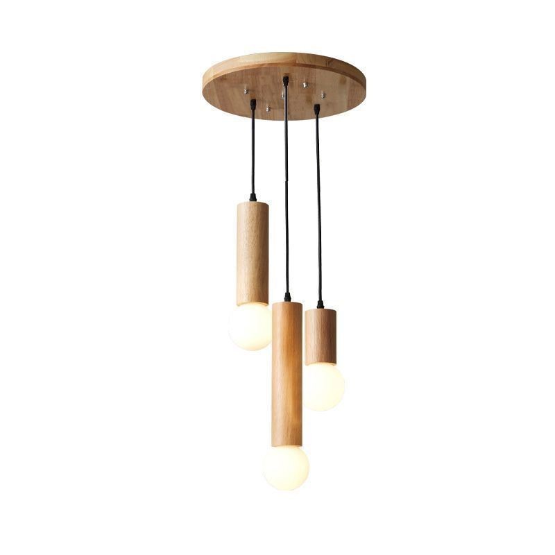 Japanese Wood Pendant Light 3 Lights Hanging Light