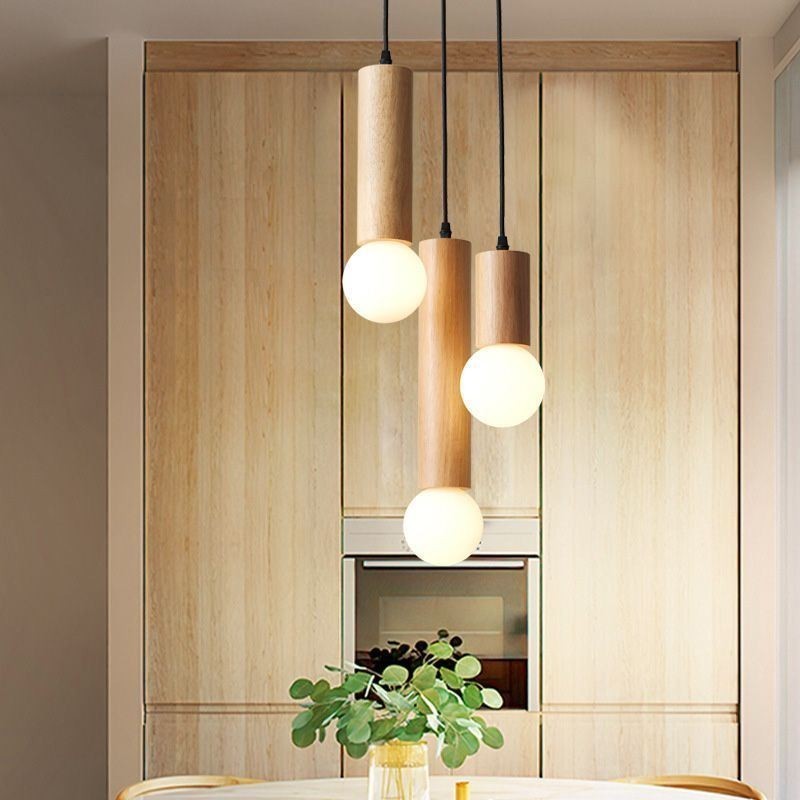 Japanese Wood Pendant Light 3 Lights Hanging Light