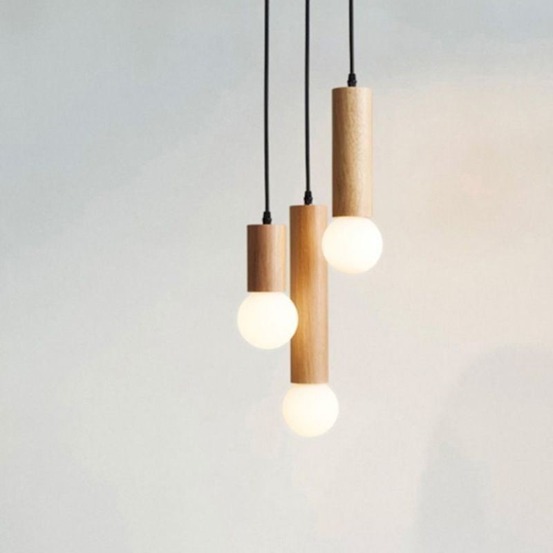 Japanese Wood Pendant Light 3 Lights Hanging Light
