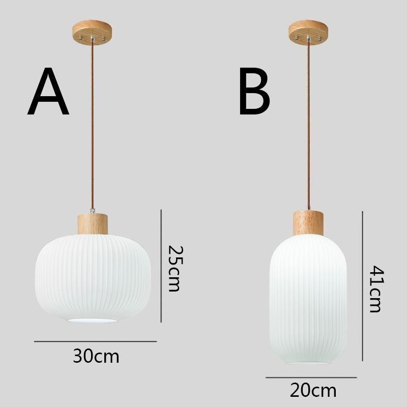 Japanese Wood Pendant Light Glass Lantern Hanging Light