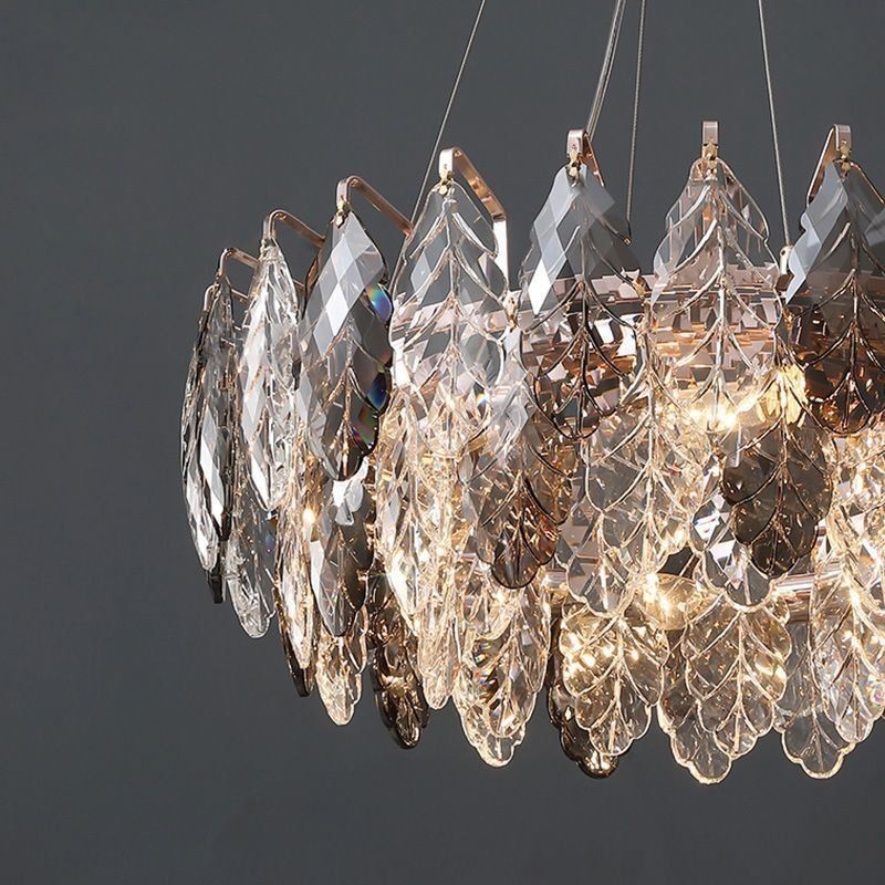 European Iron Pendant Light Creative Glass Leaf Chandelier