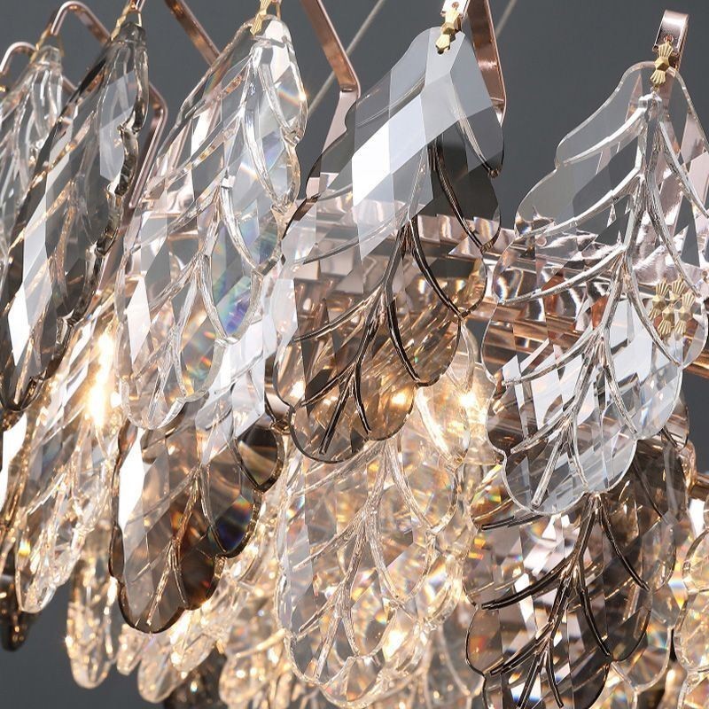 European Iron Pendant Light Creative Glass Leaf Chandelier